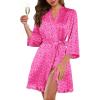 image:imageEkouaer Womens Satin Robes Silk Kimono Bath Robe Short Ruffled Hem Bride Bridesmaid Sleepwear with Pockets01hot Pink Leopard