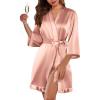 image:imageEkouaer Womens Satin Robes Silk Kimono Bath Robe Short Ruffled Hem Bride Bridesmaid Sleepwear with Pockets01misty Rose