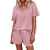 image:imageEkouaer Womens Waffle Knit Pajamas Set Short Sleeve Top with Shorts Matching Lounge Sets Loungewear Sweatsuit with Pockets