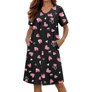image:imageEkouaer Zipper Robes for Women Short Knit Bathrobes Lightweight Knee Length Housecoat with Pockets Nightgown S3XLBlack Pink Heart
