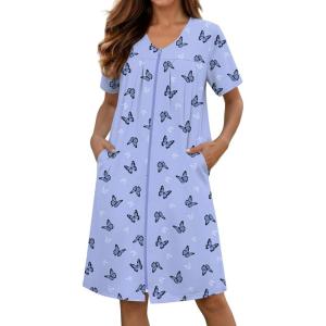 image:imageEkouaer Zipper Robes for Women Short Knit Bathrobes Lightweight Knee Length Housecoat with Pockets Nightgown S3XLBlue Butterflies