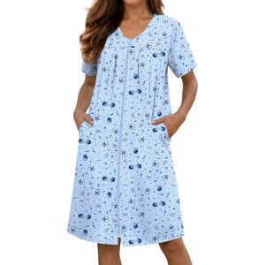 image:imageEkouaer Zipper Robes for Women Short Knit Bathrobes Lightweight Knee Length Housecoat with Pockets Nightgown S3XLBlue Moon Star