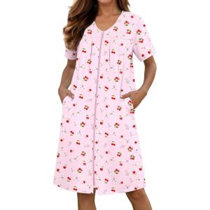 image:imageEkouaer Zipper Robes for Women Short Knit Bathrobes Lightweight Knee Length Housecoat with Pockets Nightgown S3XLCherry