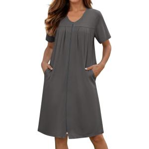 image:imageEkouaer Zipper Robes for Women Short Knit Bathrobes Lightweight Knee Length Housecoat with Pockets Nightgown S3XLDark Gray