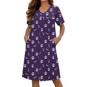 image:imageEkouaer Zipper Robes for Women Short Knit Bathrobes Lightweight Knee Length Housecoat with Pockets Nightgown S3XLMoon