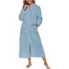 image:imageEkouaer Women Zipper Robe Fleece Long Sleeves Bathrobe Sleepwear Warm Soft Housecoat with Pockets Zip Up House DressesBaby Blue