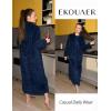 image:imageEkouaer Women Zipper Robe Fleece Long Sleeves Bathrobe Sleepwear Warm Soft Housecoat with Pockets Zip Up House DressesNavy