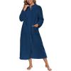 image:imageEkouaer Women Zipper Robe Fleece Long Sleeves Bathrobe Sleepwear Warm Soft Housecoat with Pockets Zip Up House DressesNavy