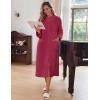 image:imageEkouaer Women Zipper Robe Fleece Long Sleeves Bathrobe Sleepwear Warm Soft Housecoat with Pockets Zip Up House DressesWine Red
