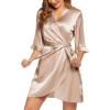 image:imageEkouaer Womens Satin Robe Valentines Lingerie for Women Kimono Bathrobe Short Ruffle Belted Robes Bridesmaids Sleepwear01champagne