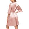 image:imageEkouaer Womens Satin Robe Valentines Lingerie for Women Kimono Bathrobe Short Ruffle Belted Robes Bridesmaids Sleepwear01pastel Pink