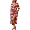 image:imageEkouaer Women Robes Long Knit Bathrobe Lightweight Soft Kimono Robes Casual Ladies Loungewear with PocketsRed Floral