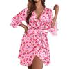 image:imageEkouaer Womens Satin Robe Valentines Lingerie for Women Kimono Bathrobe Short Ruffle Belted Robes Bridesmaids SleepwearLeopard Heart