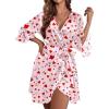 image:imageEkouaer Womens Satin Robe Valentines Lingerie for Women Kimono Bathrobe Short Ruffle Belted Robes Bridesmaids SleepwearLove Rose