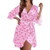 image:imageEkouaer Womens Satin Robe Valentines Lingerie for Women Kimono Bathrobe Short Ruffle Belted Robes Bridesmaids SleepwearPink Bow