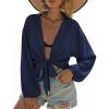 image:imageEkouaer Womens Swimsuit Cover Ups Tie Front Long Sleeve Top Kimono for Women Bikini Shirt Summer CardiganNavy Blue