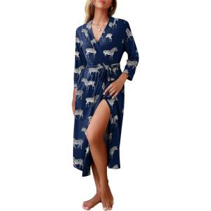image:imageEkouaer Women Robes Long Knit Bathrobe Lightweight Soft Kimono Robes Casual Ladies Loungewear with PocketsNavy Zebra
