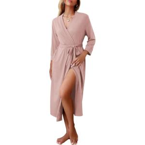 image:imageEkouaer Women Robes Long Knit Bathrobe Lightweight Soft Kimono Robes Casual Ladies Loungewear with PocketsPink