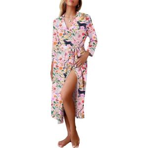 image:imageEkouaer Women Robes Long Knit Bathrobe Lightweight Soft Kimono Robes Casual Ladies Loungewear with PocketsPink Tiger
