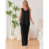 image:imageEkouaer Womens Pajamas Set Sleeveless Lounge Sets Comfy Tank Top and Pants Pjs Set V Neck 2 Piece Sleepwear SXXLBlack