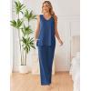 image:imageEkouaer Womens Pajamas Set Sleeveless Lounge Sets Comfy Tank Top and Pants Pjs Set V Neck 2 Piece Sleepwear SXXLNavy Blue