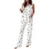 image:imageEkouaer Womens Pajamas Set Sleeveless Lounge Sets Comfy Tank Top and Pants Pjs Set V Neck 2 Piece Sleepwear SXXLFeather White