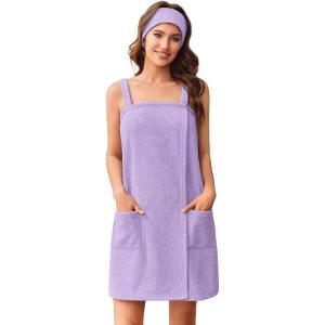 image:imageEkouaer Towel Wrap for Women Spa Bath Robe Lightweight Terry Cloth Wrap Adjustable Shower Robe with Headband SXLLavender
