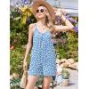 image:imageEkouaer Summer Rompers for Women Boho Beach Vacation Outfits Sleeveless Loose Shorts Overalls 2026 Jumpsuit With PocketsBlue White Floral