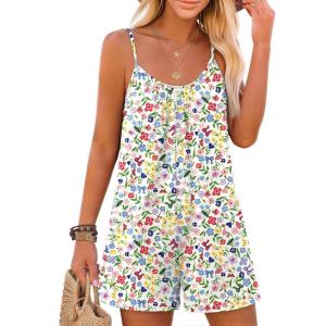 image:imageEkouaer Summer Rompers for Women Boho Beach Vacation Outfits Sleeveless Loose Shorts Overalls 2026 Jumpsuit With PocketsBowtie Flowers
