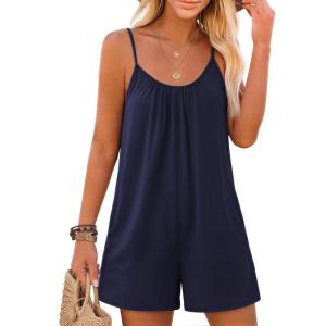 image:imageEkouaer Summer Rompers for Women Boho Beach Vacation Outfits Sleeveless Loose Shorts Overalls 2026 Jumpsuit With PocketsNavy Blue