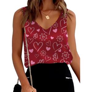 image:imageEkouaer Womens Silk Satin Tank Tops V Neck Casual Cami Sleeveless Camisole Blouses Summer Basic Tank ShirtHeartRed
