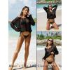 image:imageAIMAGE Womens Crochet Tops Long Sleeve Hollow Out Swim Cover Up 2026 Beach Bikini Swimsuit Summer Tunic TopBlack