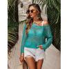 image:imageAIMAGE Womens Crochet Tops Long Sleeve Hollow Out Swim Cover Up 2026 Beach Bikini Swimsuit Summer Tunic TopLake Green