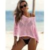 image:imageAIMAGE Womens Crochet Tops Long Sleeve Hollow Out Swim Cover Up 2026 Beach Bikini Swimsuit Summer Tunic TopLight Pink