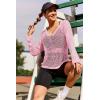 image:imageAIMAGE Womens Crochet Tops Long Sleeve Hollow Out Swim Cover Up 2026 Beach Bikini Swimsuit Summer Tunic TopLight Pink