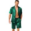 image:imageEkouaer Mens Pajamas Set Silk Satin Sleepwear Short Sleeve Button Down Pjs Set 2 Piece Loungewear with Pockets SXXLGreen
