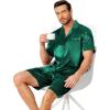 image:imageEkouaer Mens Pajamas Set Silk Satin Sleepwear Short Sleeve Button Down Pjs Set 2 Piece Loungewear with Pockets SXXLGreen