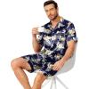 image:imageEkouaer Mens Pajamas Set Silk Satin Sleepwear Short Sleeve Button Down Pjs Set 2 Piece Loungewear with Pockets SXXLHawaiian Flowers