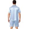 image:imageEkouaer Mens Pajamas Set Silk Satin Sleepwear Short Sleeve Button Down Pjs Set 2 Piece Loungewear with Pockets SXXLLight Blue