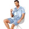 image:imageEkouaer Mens Pajamas Set Silk Satin Sleepwear Short Sleeve Button Down Pjs Set 2 Piece Loungewear with Pockets SXXLLight Blue