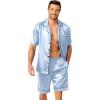 image:imageEkouaer Mens Pajamas Set Silk Satin Sleepwear Short Sleeve Button Down Pjs Set 2 Piece Loungewear with Pockets SXXLLight Blue