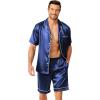 image:imageEkouaer Mens Pajamas Set Silk Satin Sleepwear Short Sleeve Button Down Pjs Set 2 Piece Loungewear with Pockets SXXLNavy