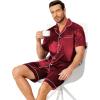 image:imageEkouaer Mens Pajamas Set Silk Satin Sleepwear Short Sleeve Button Down Pjs Set 2 Piece Loungewear with Pockets SXXLWine