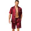 image:imageEkouaer Mens Pajamas Set Silk Satin Sleepwear Short Sleeve Button Down Pjs Set 2 Piece Loungewear with Pockets SXXLWine