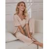 image:imageEkouaer Pajama Sets for Women 2 Piece Lounge Set Short Sleeve Tops and Long Pants Soft Comfy Pjs Sleepwear Outfits SXXLBeige