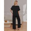 image:imageEkouaer Pajama Sets for Women 2 Piece Lounge Set Short Sleeve Tops and Long Pants Soft Comfy Pjs Sleepwear Outfits SXXLBlack