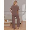 image:imageEkouaer Pajama Sets for Women 2 Piece Lounge Set Short Sleeve Tops and Long Pants Soft Comfy Pjs Sleepwear Outfits SXXLBrown