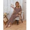 image:imageEkouaer Pajama Sets for Women 2 Piece Lounge Set Short Sleeve Tops and Long Pants Soft Comfy Pjs Sleepwear Outfits SXXLBrown