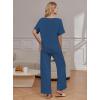 image:imageEkouaer Pajama Sets for Women 2 Piece Lounge Set Short Sleeve Tops and Long Pants Soft Comfy Pjs Sleepwear Outfits SXXLDark Blue
