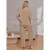 image:imageEkouaer Pajama Sets for Women 2 Piece Lounge Set Short Sleeve Tops and Long Pants Soft Comfy Pjs Sleepwear Outfits SXXLKhaki